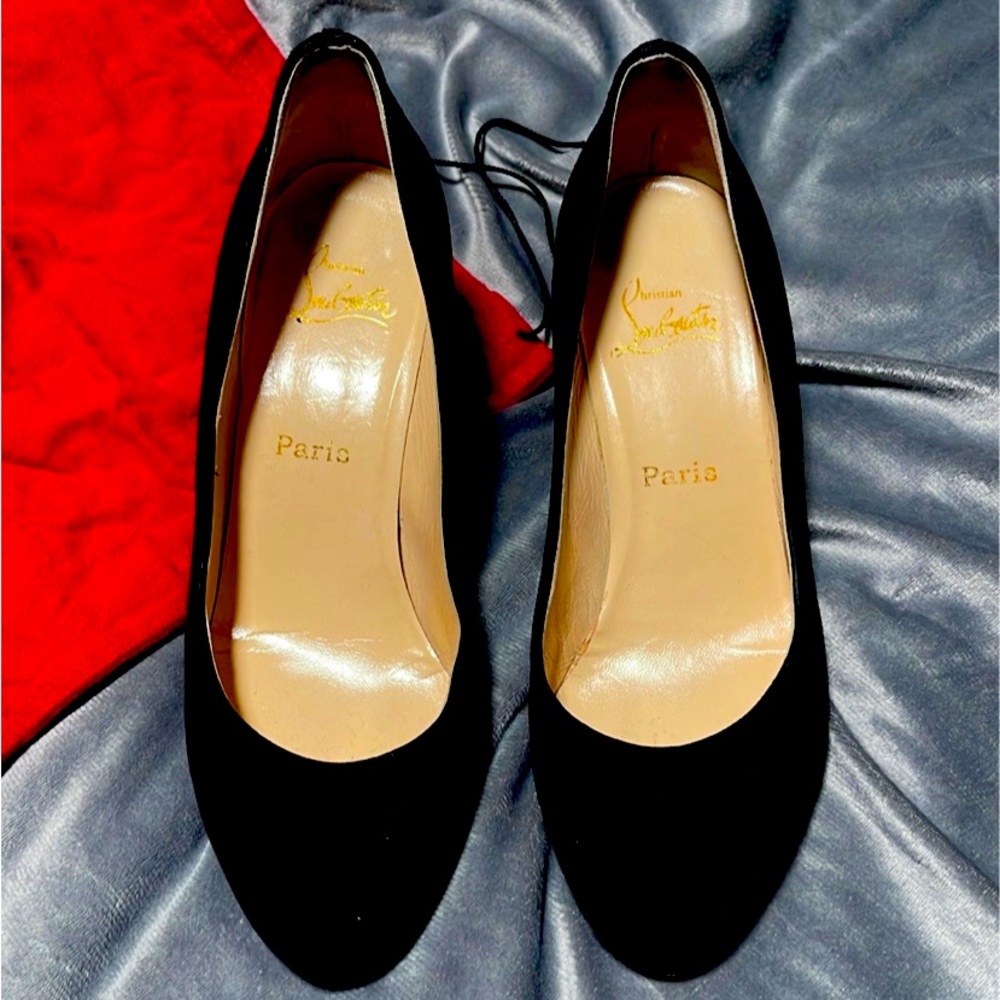 Christian Louboutin Shoes | Used Louboutin Melissa 85mm Suede Wedge Heels Black